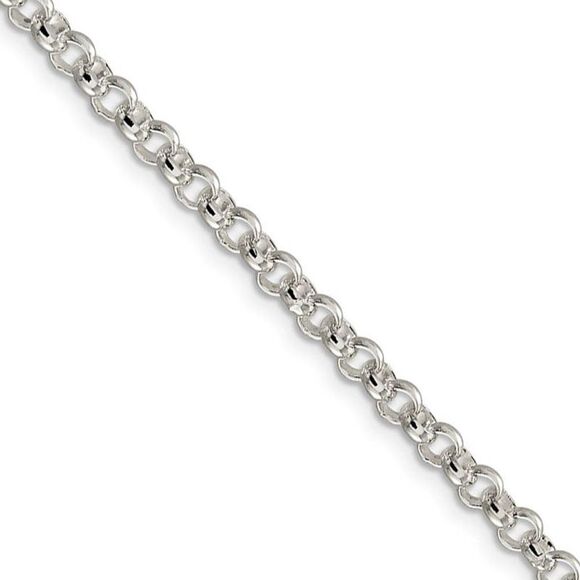 4mm Sterling Silver Solid Rolo Chain Necklace 20 Inch
